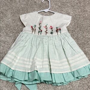 Charming indie Blue Cream and Mint Green Kids Dress